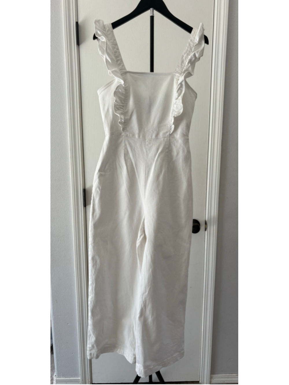 BDG Urban Outfitters Ivory Ruffle Wide Leg Denim Jumpsuit Medium M
